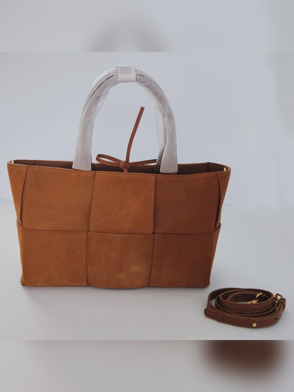Brown Woven Suede Tote Bag - Women. Never Used.